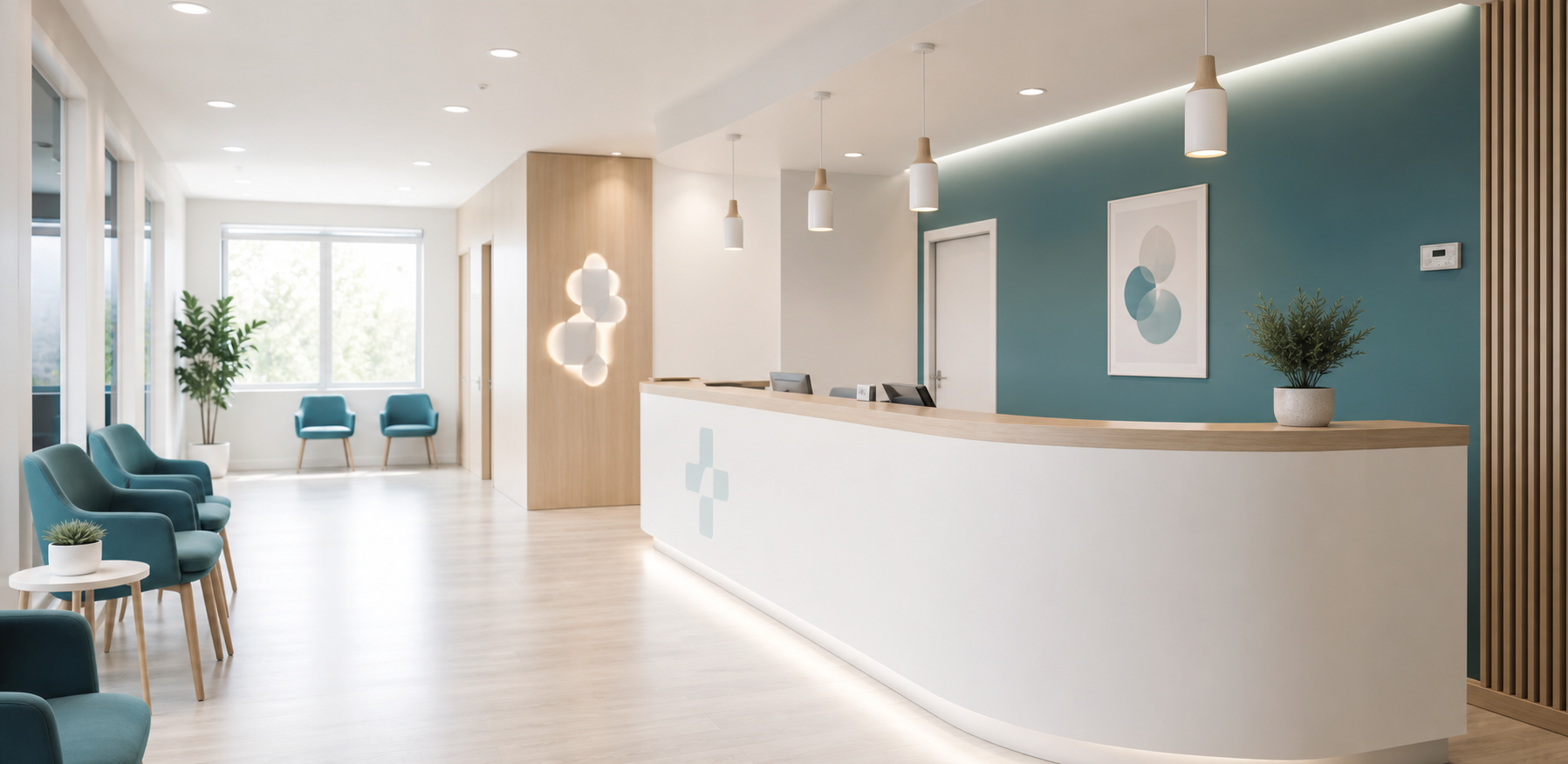 Recepție modernă într-o clinică medicală luminoasă